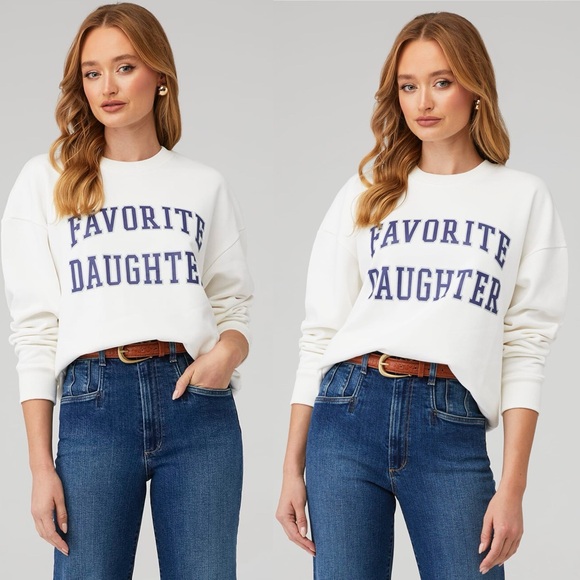 Favorite Daughter Tops - FAVORITE DAUGHTER COLLEGIATE SWEATSHIRT WHITE & BLUE
